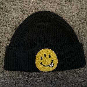 Black Beanie with Yellow Smiley Patch